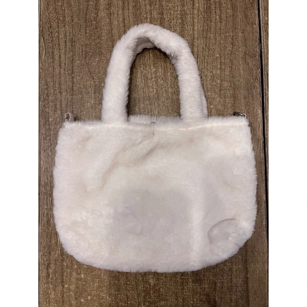 Hello Kitty Mini White Fuzzy Tote With Bow Missing Crossbody Strap Sanrio Kawaii
